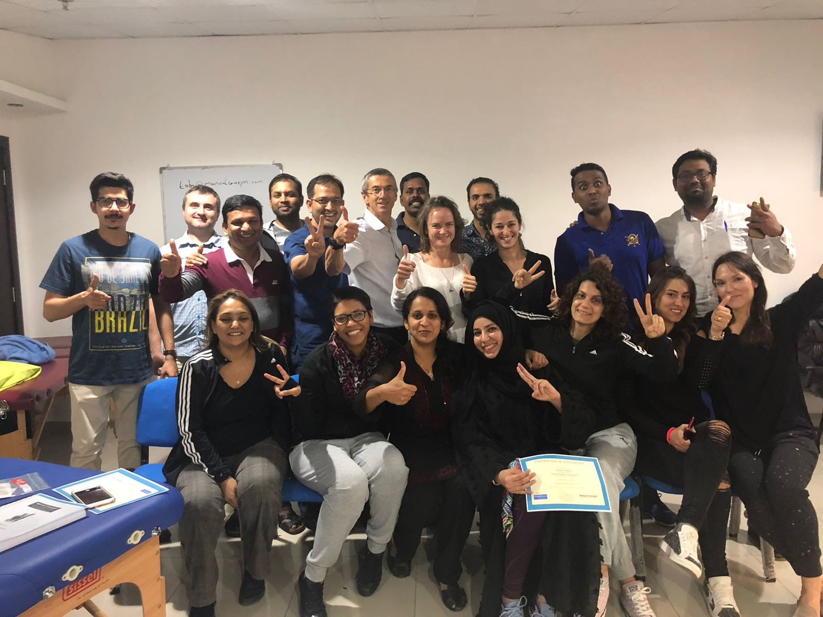 Bala with the January 2018 COMT Part 1 course group and tutors at Manual Concepts